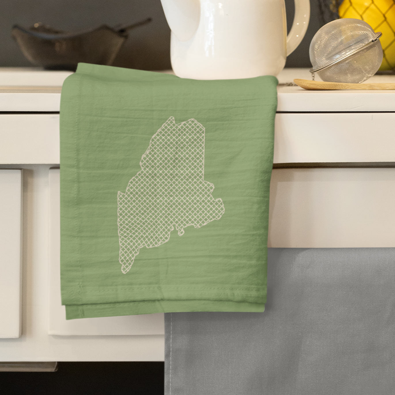 Embroidered Sage Tea Towel Flour Sack