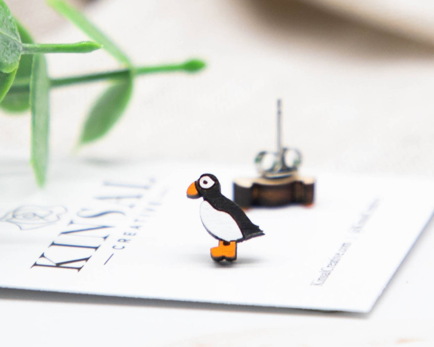 Puffin Wood Stud Earrings