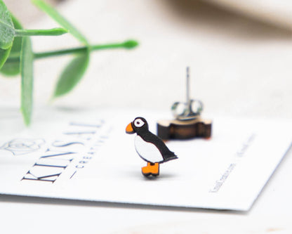 Puffin Wood Stud Earrings