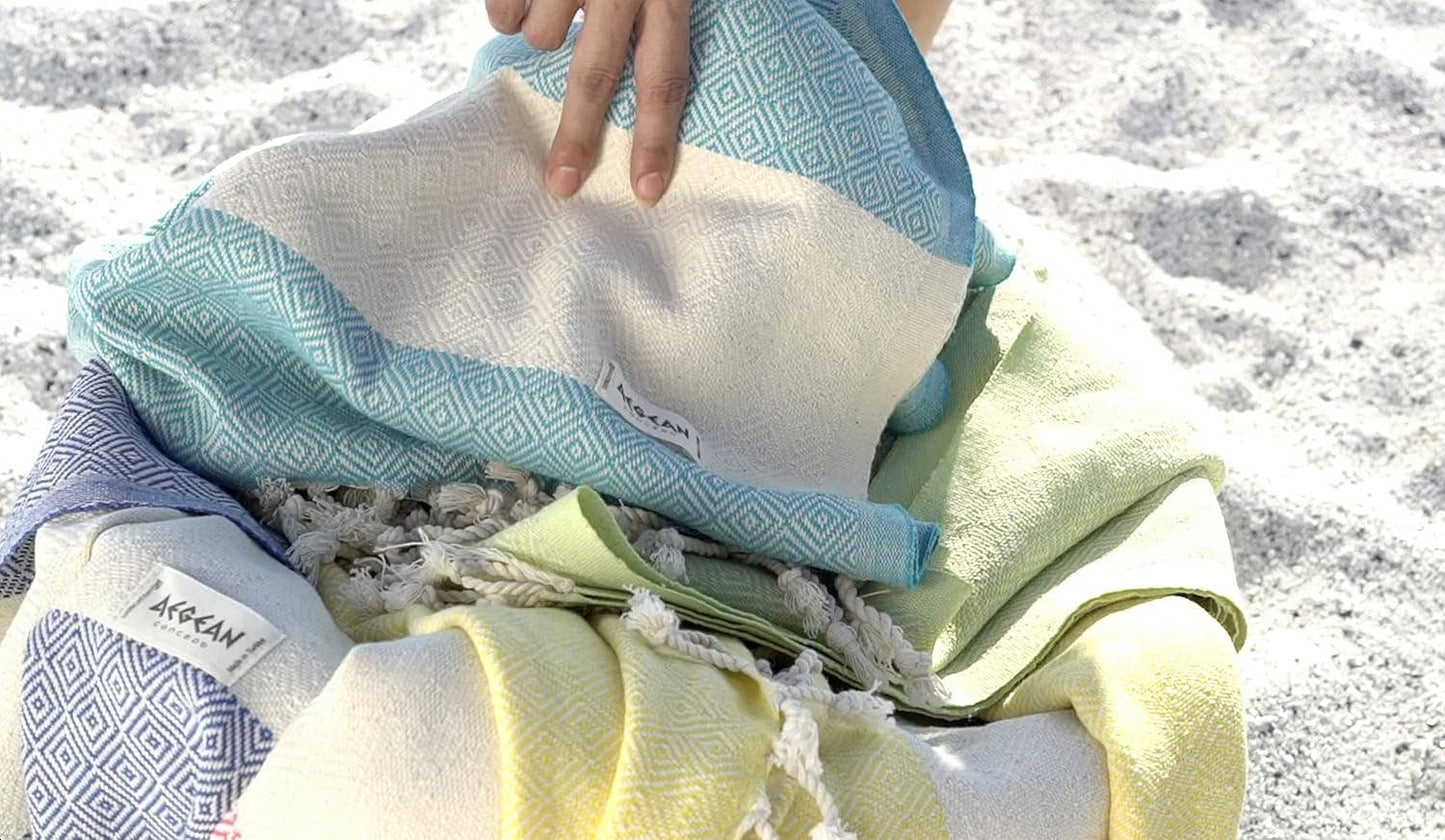 Aegean Concept Turkish Beach Towel, Quick-Dry, Baby Blue
