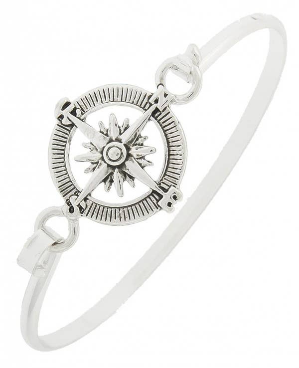 Antique Silver Compass Brass Casting Bangle Bracelet