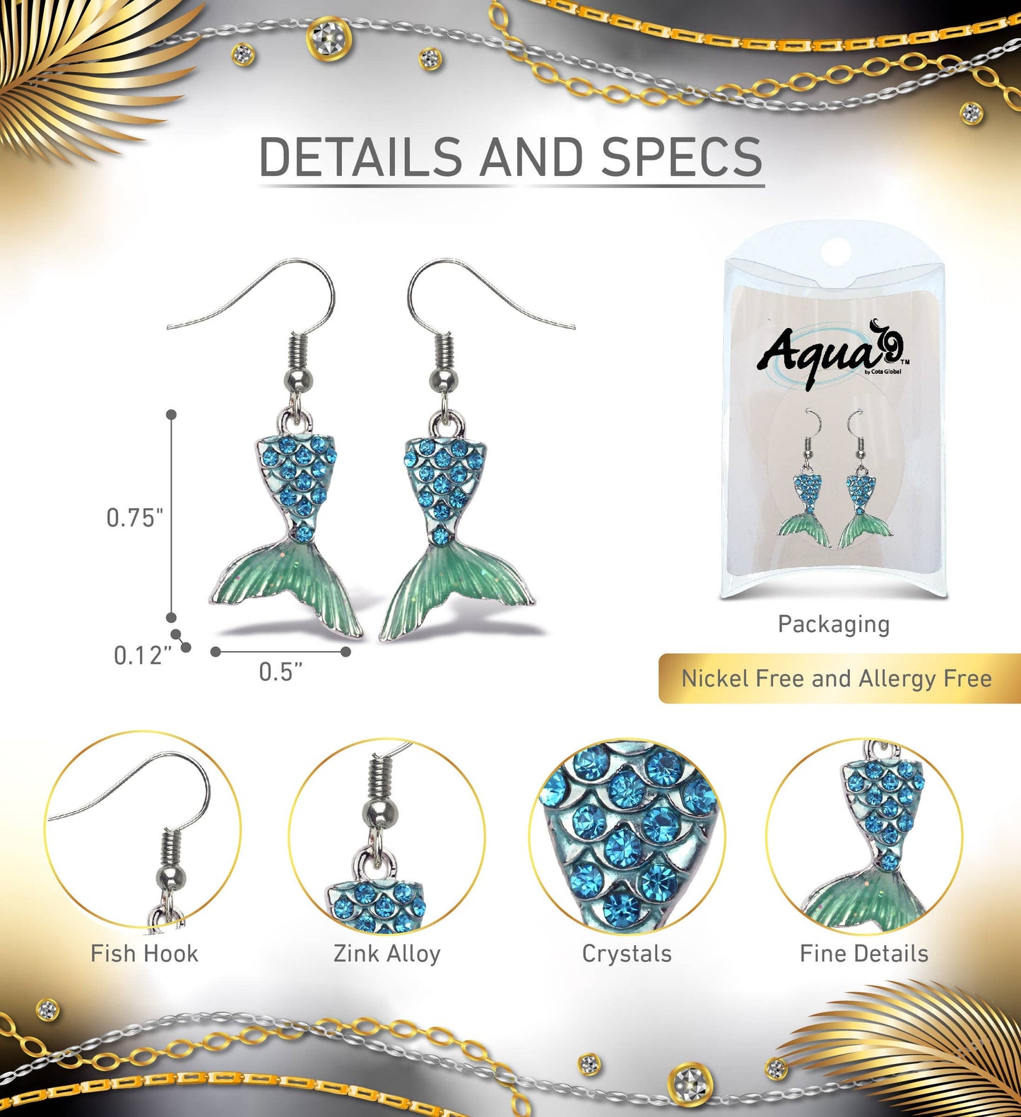 Sparkling Earrings - Mermaid Tail