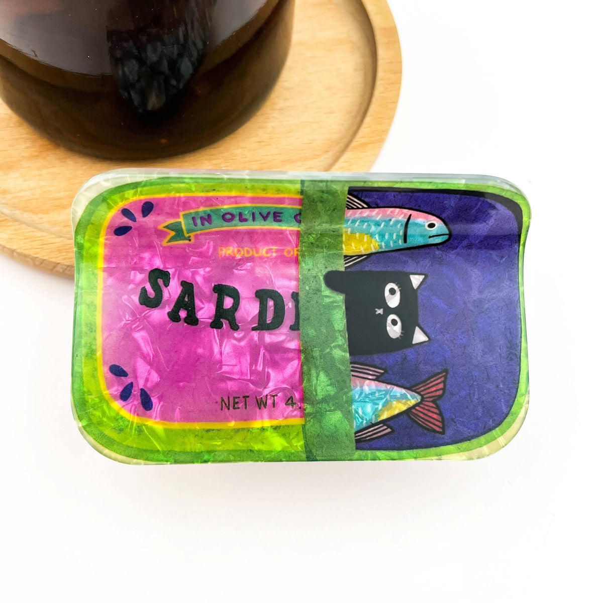 Sardine Can Hair Claw Clip with Cat Design