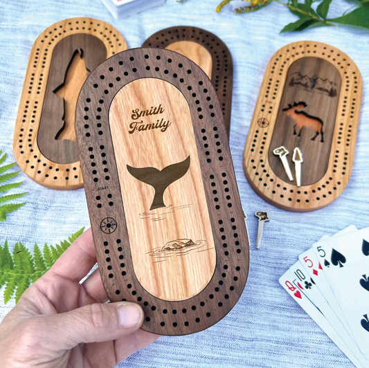 Whale-Eastport Maine Travel Cribbage Board