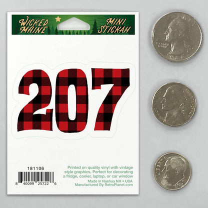 Maine 207 State Area Code Plaid Mini Sticker