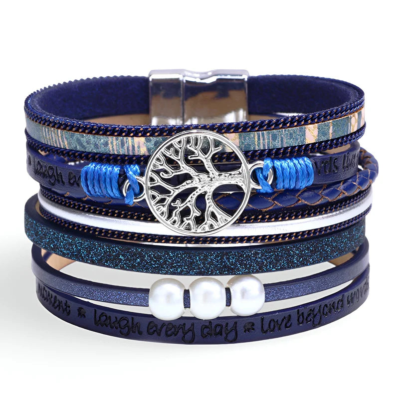 Multi-strand microfiber bracelet, tree of life