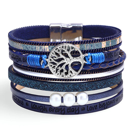 Multi-strand microfiber bracelet, tree of life