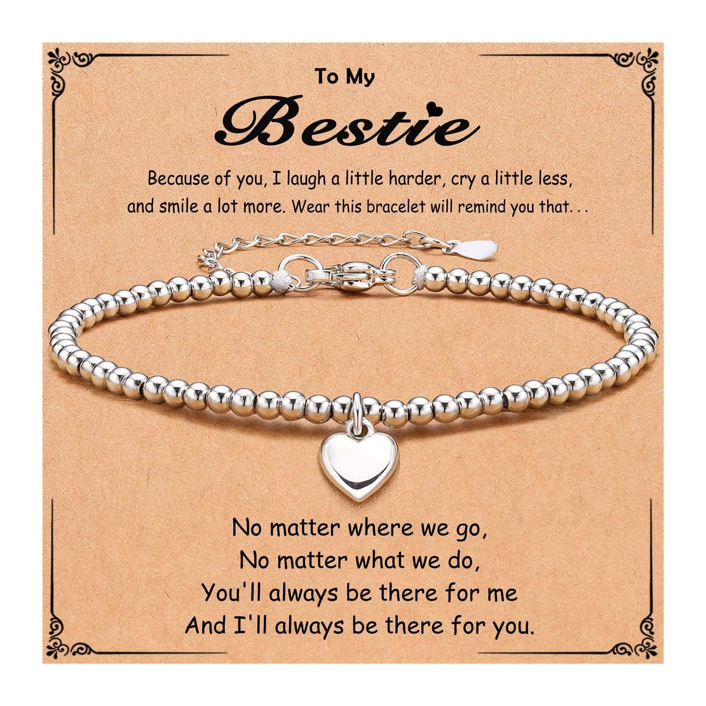 Heart Charm Stainless Steel Bracelet with Blessing Cards