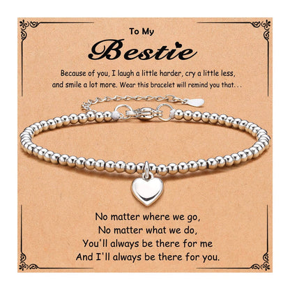 Heart Charm Stainless Steel Bracelet with Blessing Cards