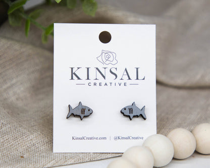 Shark Wood Stud Earrings