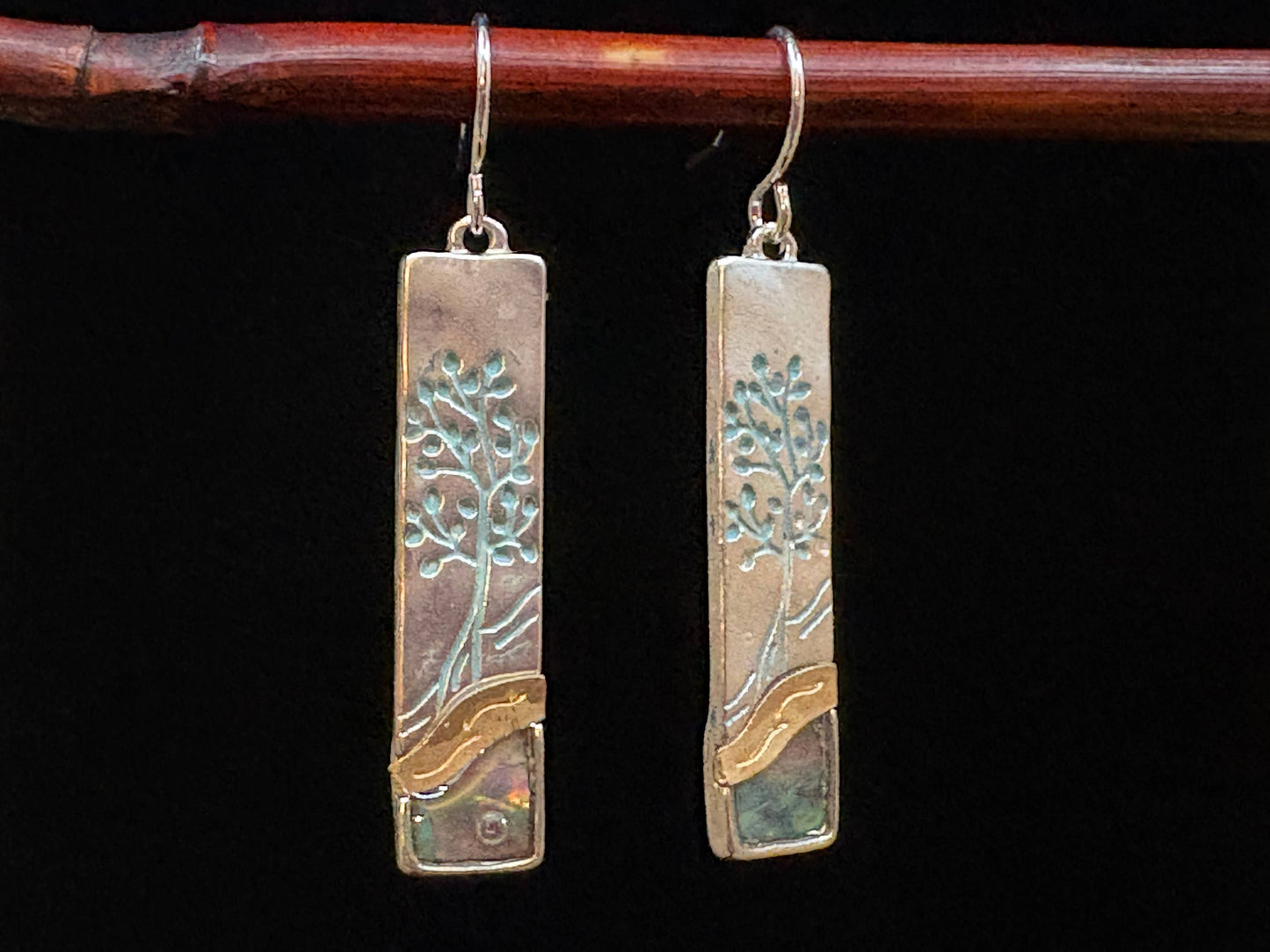 Abalone Turquoise Tree of Life Rectangle Earrings