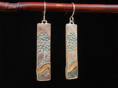 Abalone Turquoise Tree of Life Rectangle Earrings
