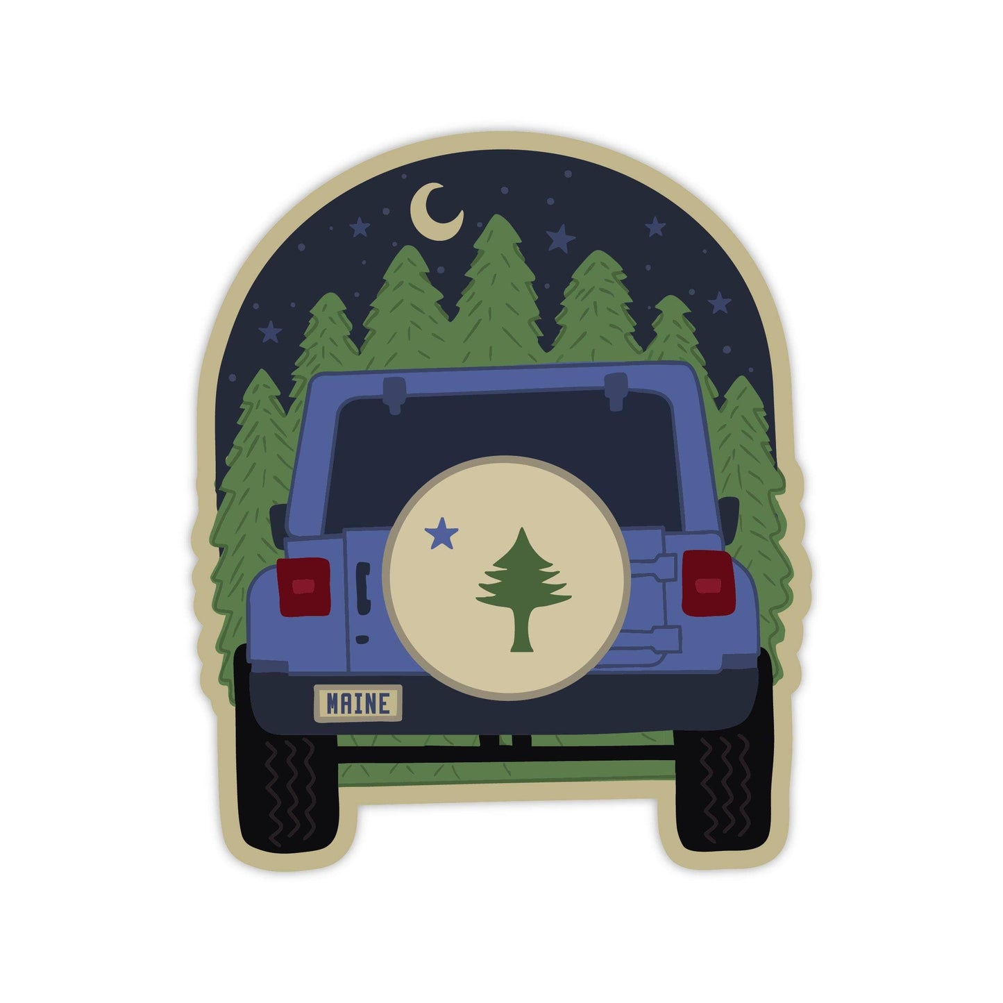Maine Flag Jeep Sticker: Waterproof Vinyl, Original Design