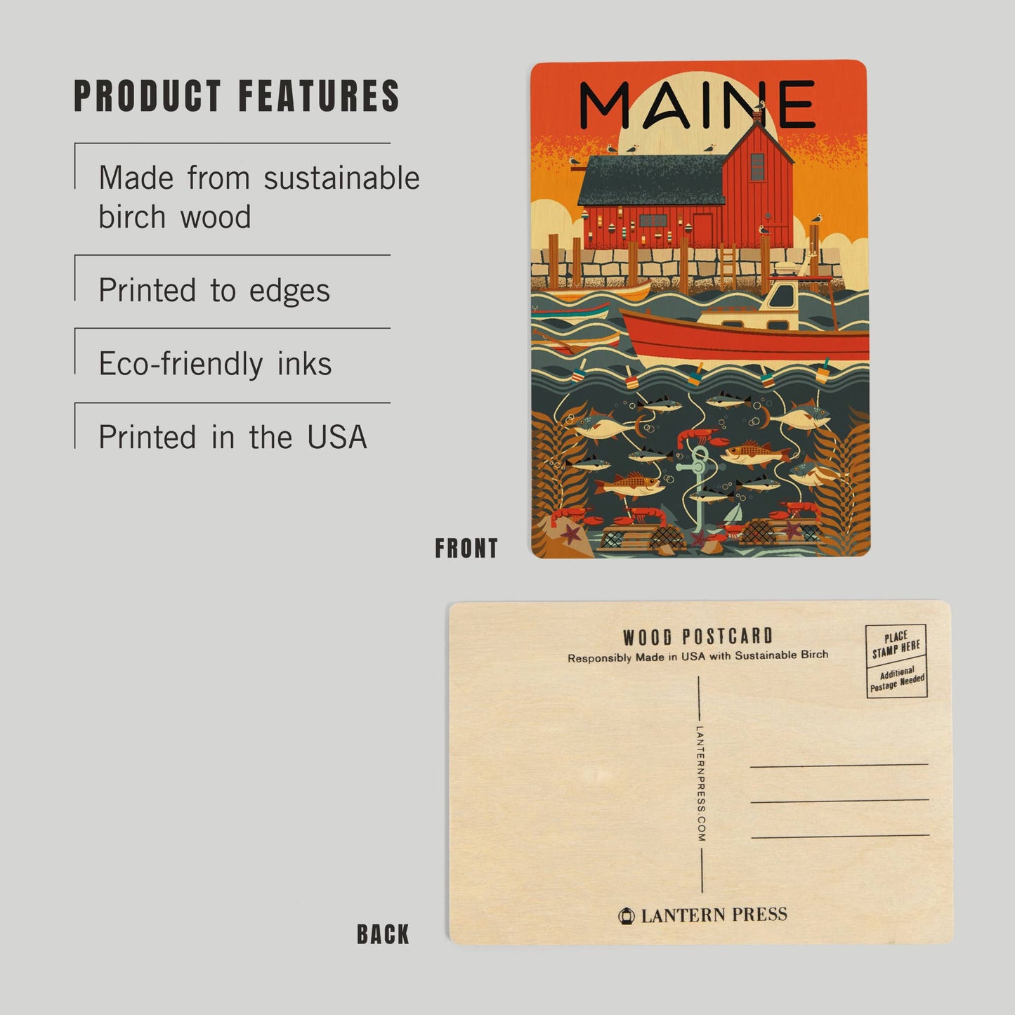 WOOD POSTCARD Maine, Nautical Geometric