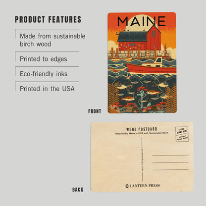 WOOD POSTCARD Maine, Nautical Geometric