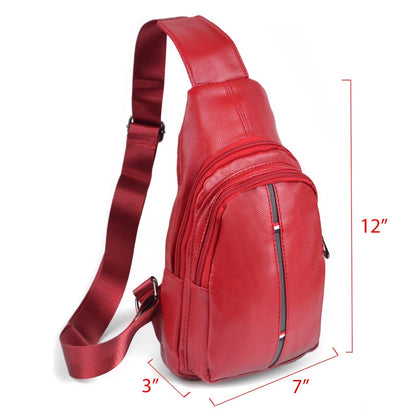 Red Crossbody Leather Sling Bag Backpack