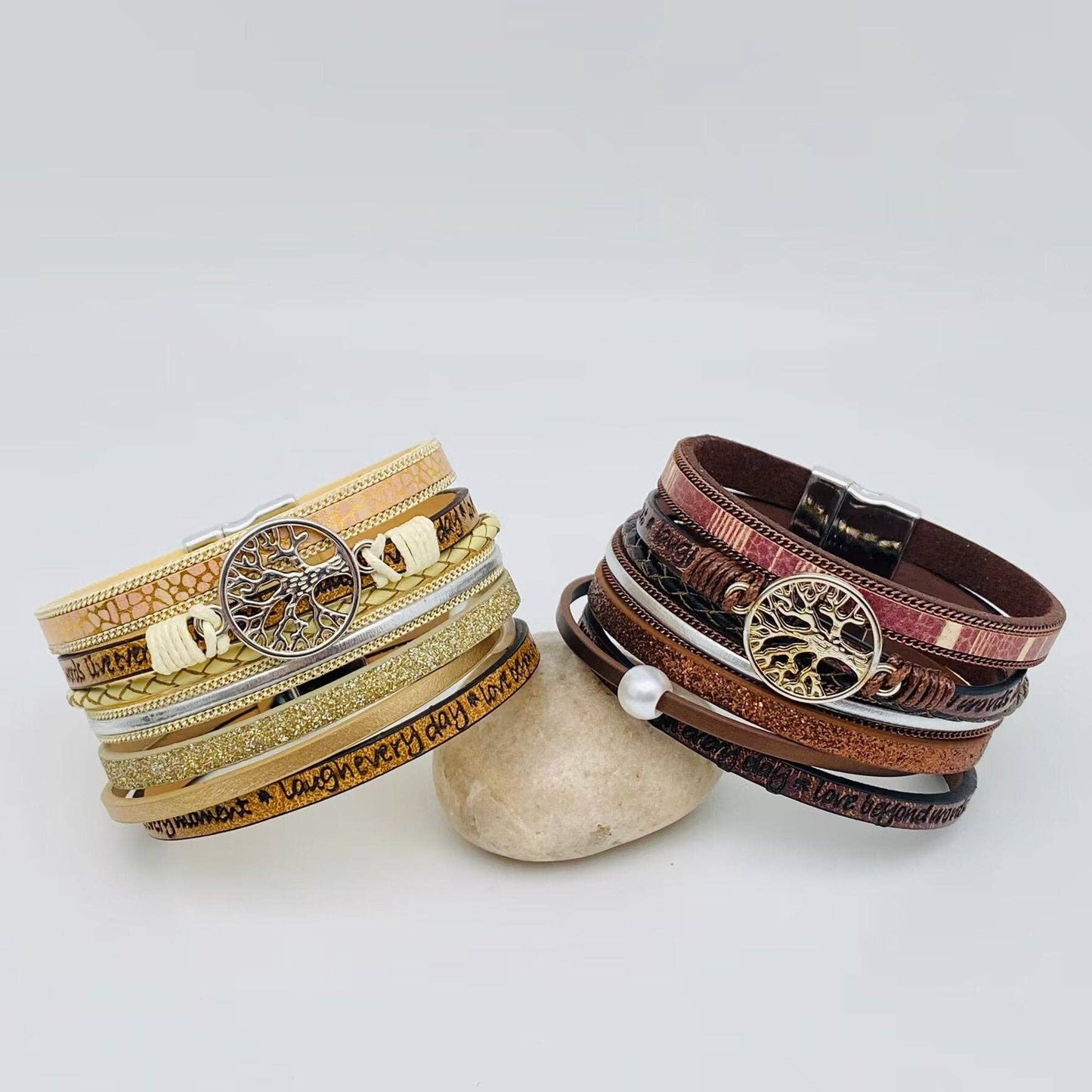 Tree of Life Multi-Layer Leather Bracelet | Magnetic Buckle