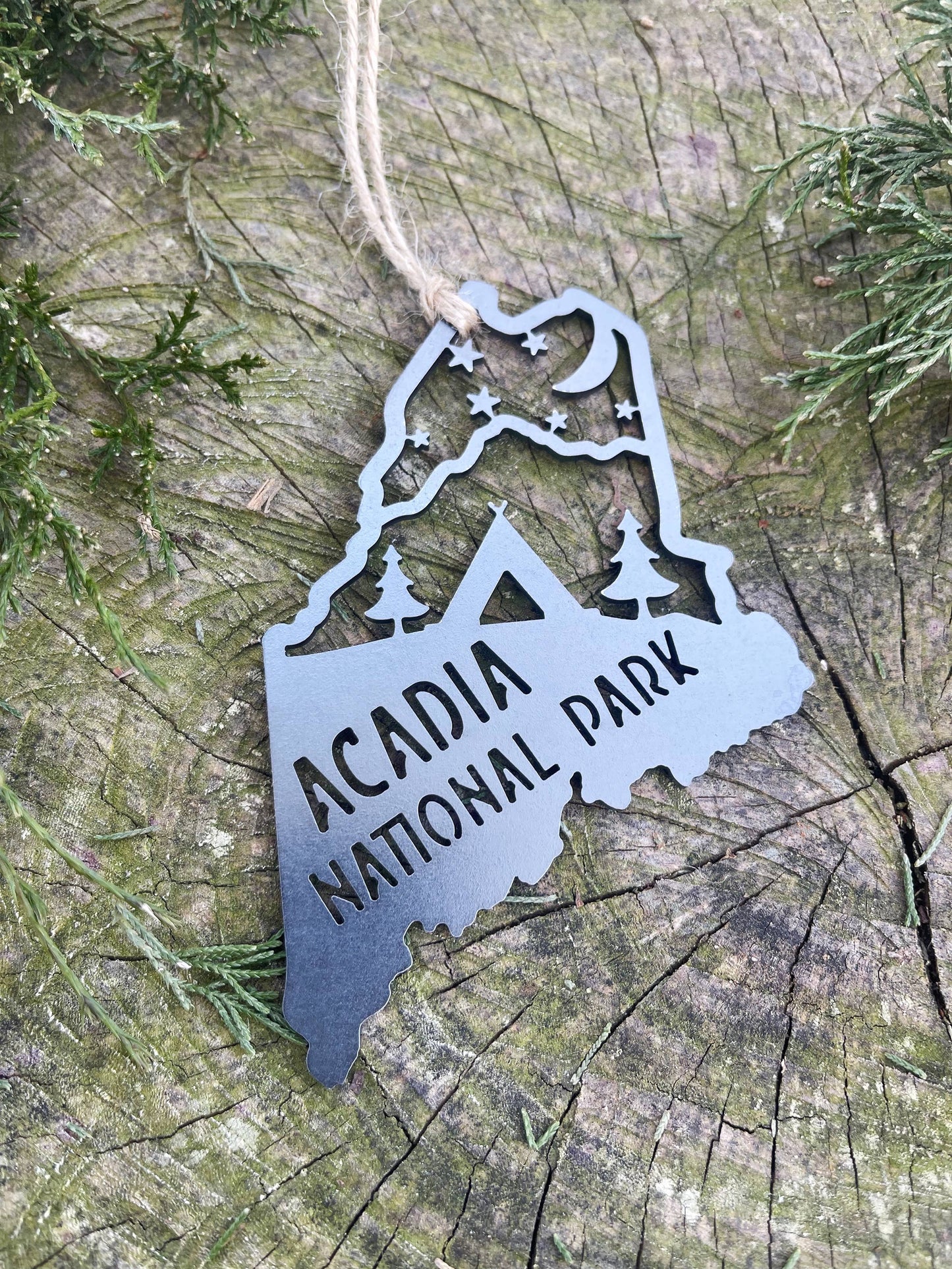 Maine State Acadia National Park Tent Raw Steel Ornament