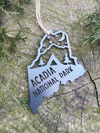 Maine State Acadia National Park Tent Raw Steel Ornament
