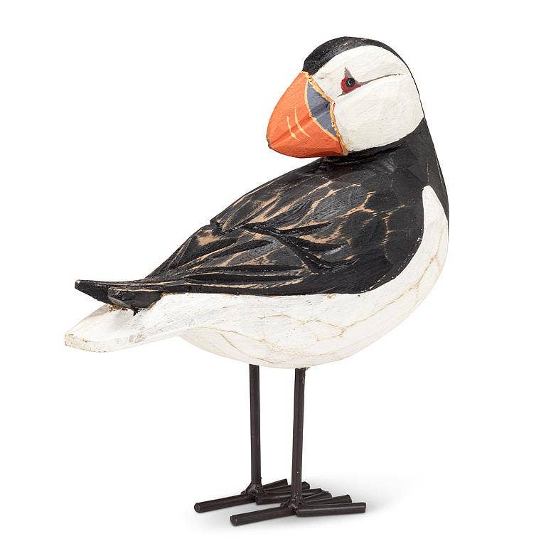 Large Carved Puffin with Head Back-8.5"H