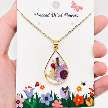 Genuine Pressed Dried Flower Floral Charm Necklace