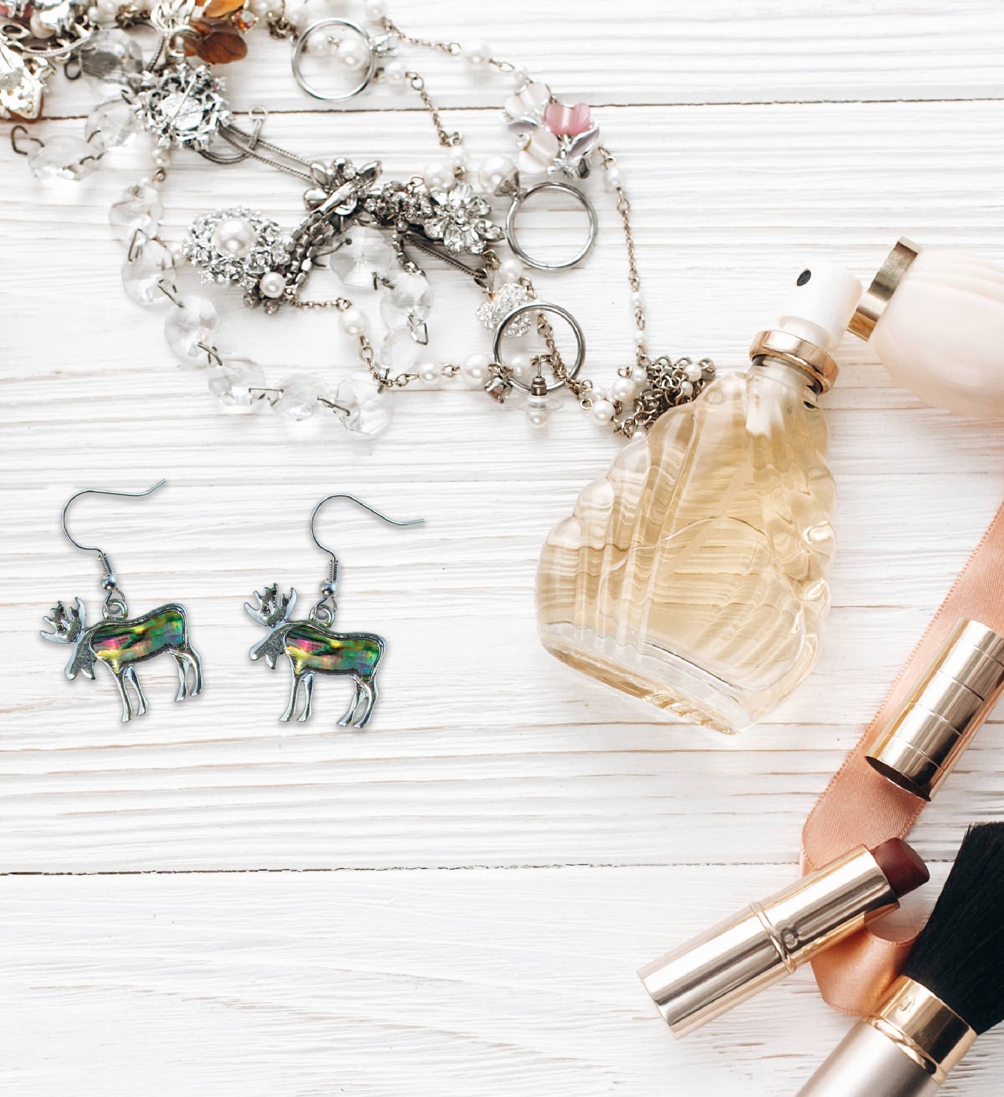 Moose w/Abalone Shell-Dangle Earrings