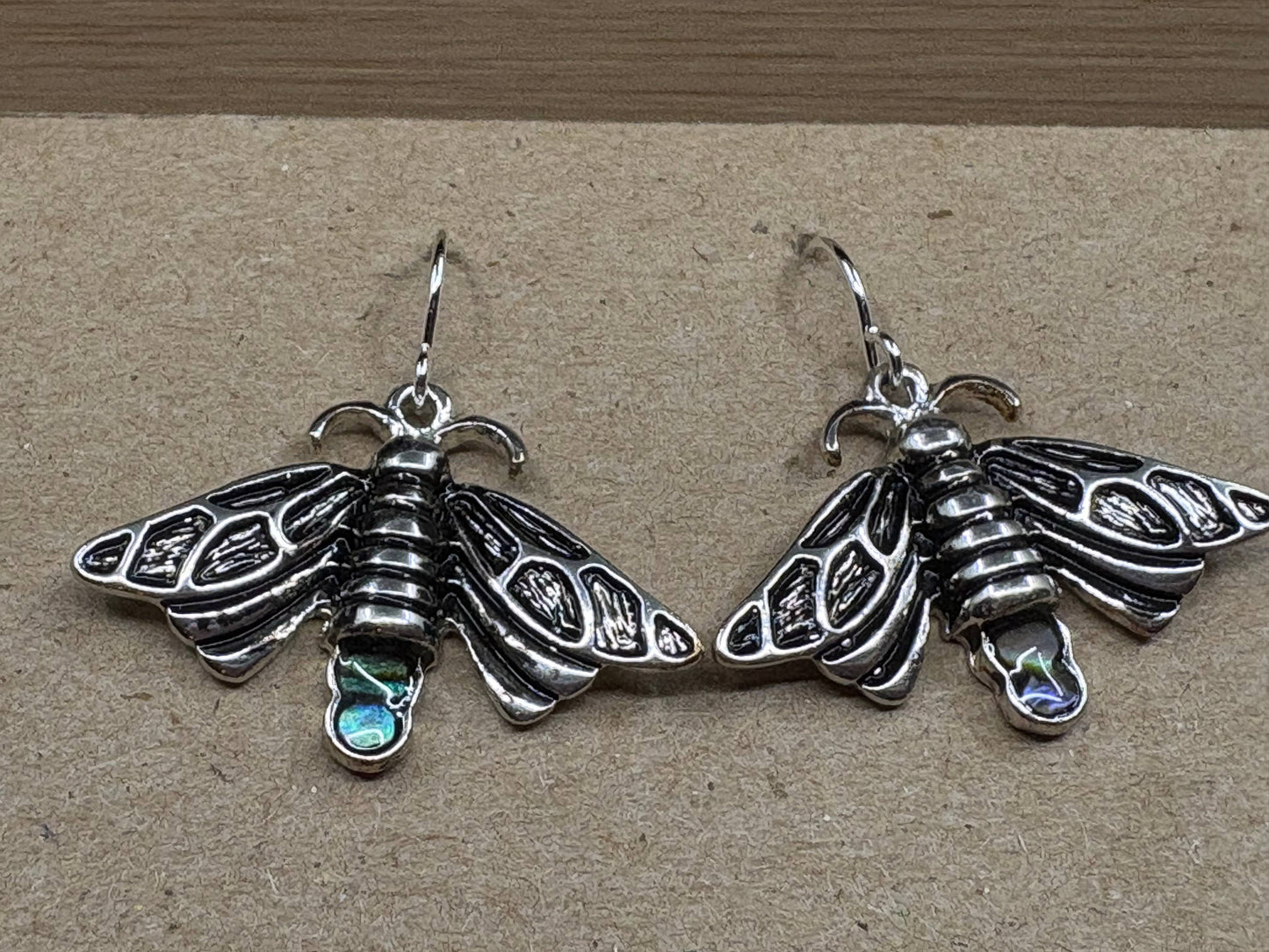 Abalone Firefly Lightening Bug Insect Metal Earrings