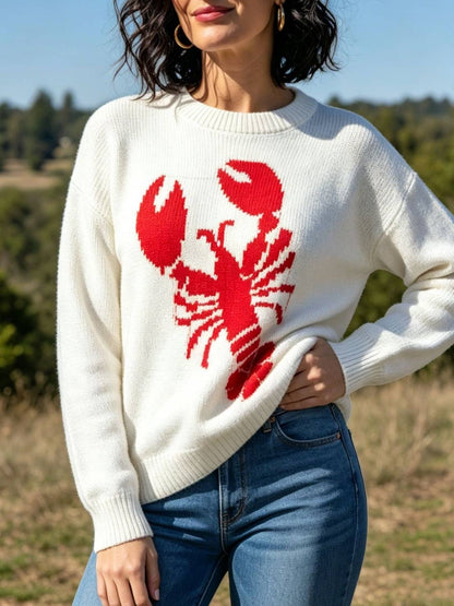 Red Claw lobster jacquard knit sweater fall winter pullover