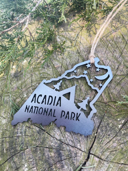Maine State Acadia National Park Tent Raw Steel Ornament