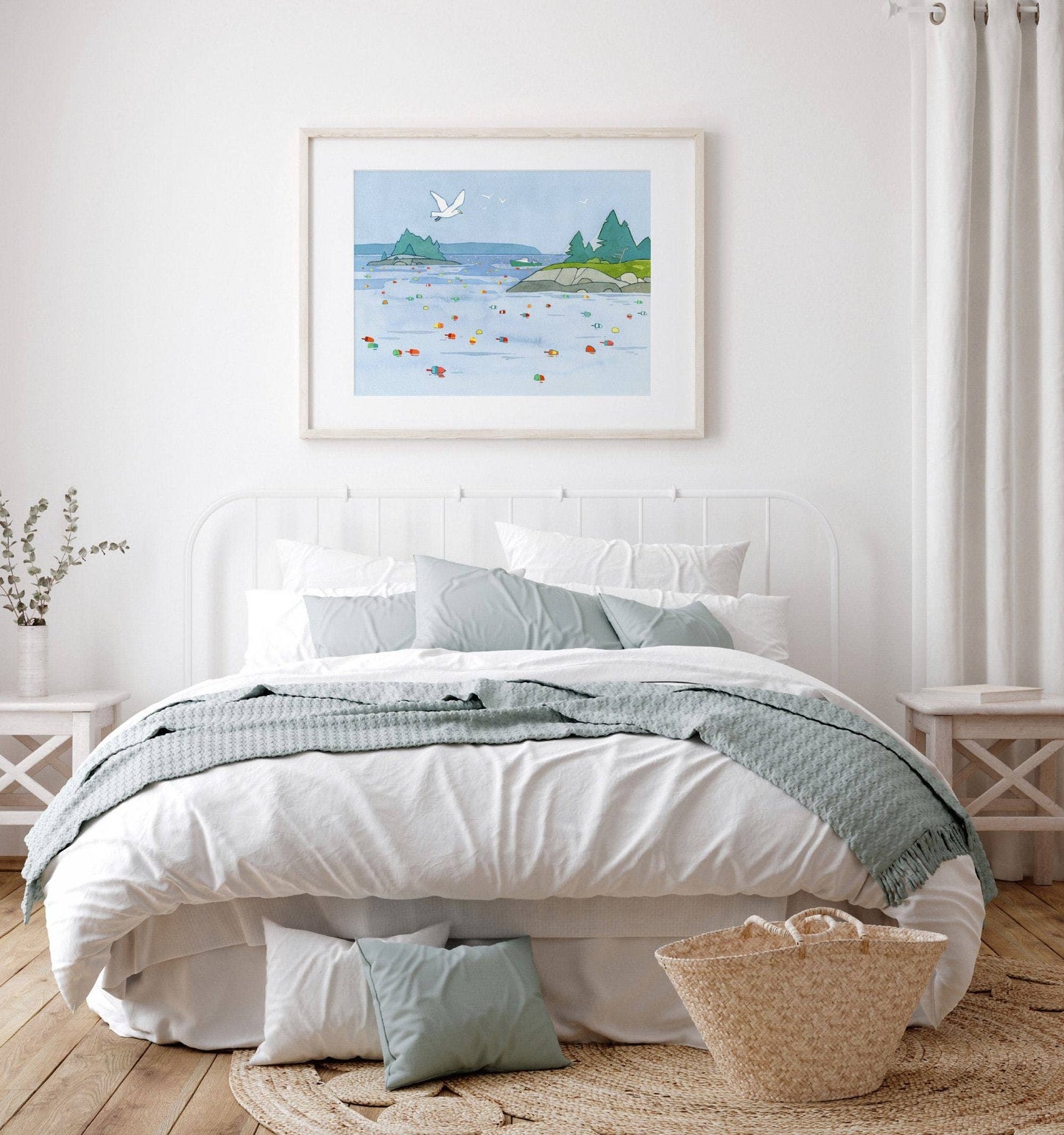 Maine Seascape Art Print, Lobster Buoys Coastal Print