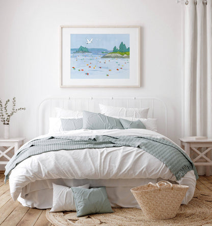 Maine Seascape Art Print, Lobster Buoys Coastal Print