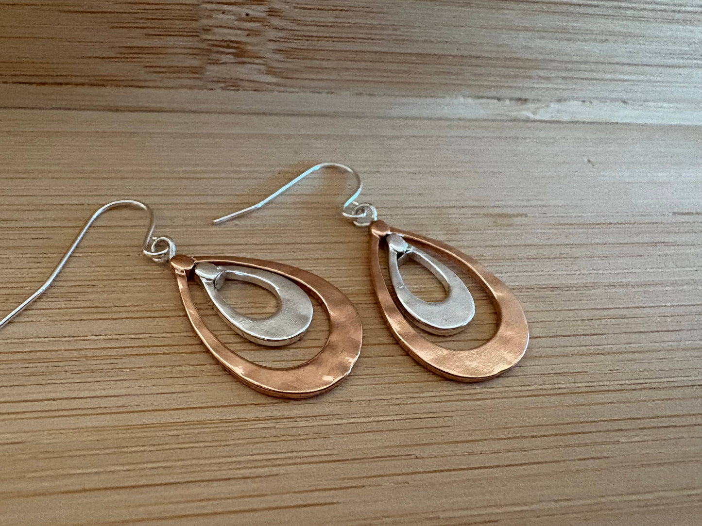 Silver & Rose Gold Double Layered Teardrop Earrings