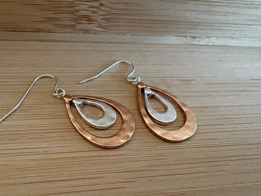 Silver & Rose Gold Double Layered Teardrop Earrings