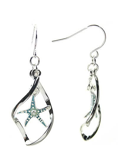 Turquoise Wave Starfish Pearl Earrings