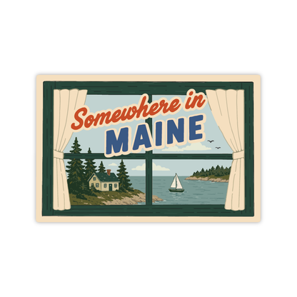 Somewhere in Maine Vintage Postcard Vinyl Sticker