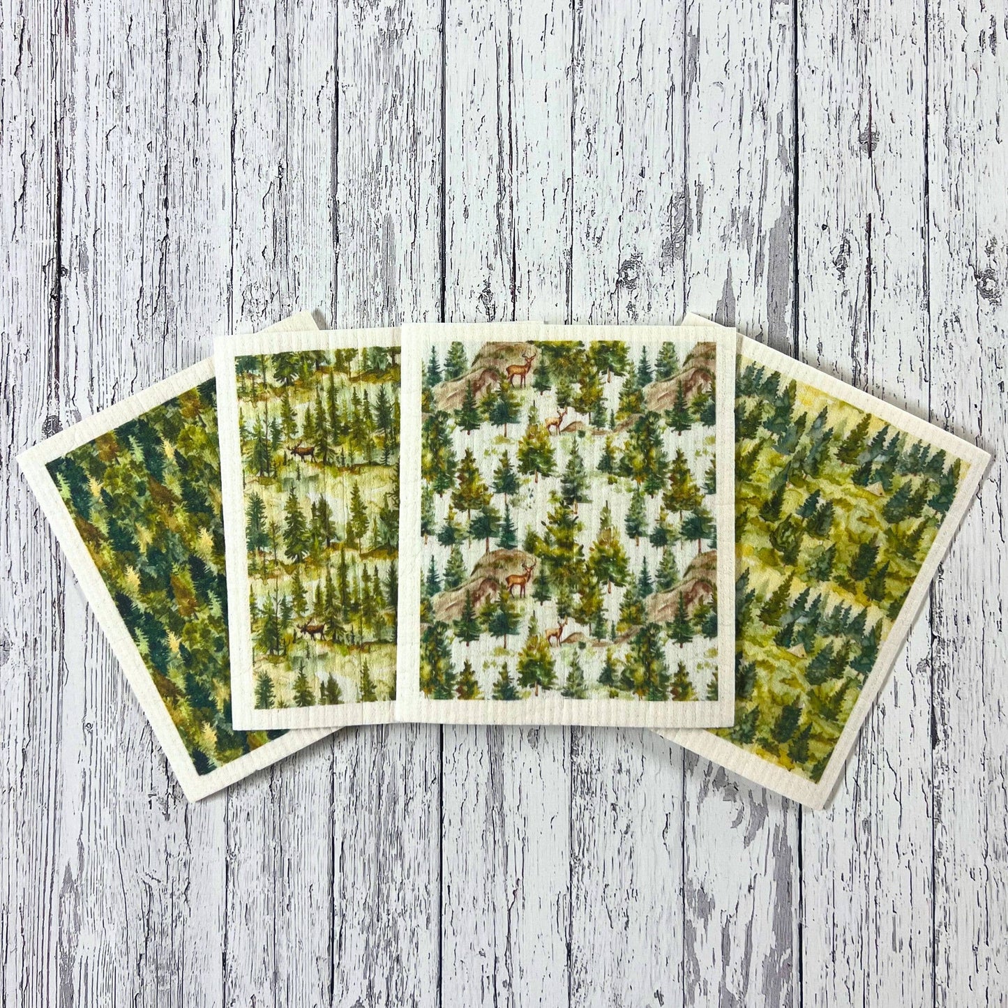 Moose In Pine Trees Swedish Dishcloths - Sponge Cloth
