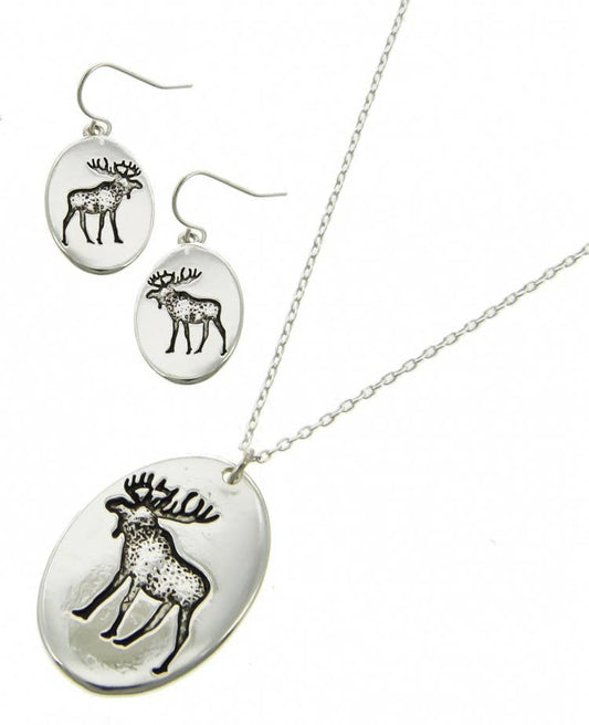 Moose Animal  Round Metal Necklace Set