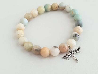 Dragonfly Bracelet, Washed Stone Bracelet, Summer Bracelet