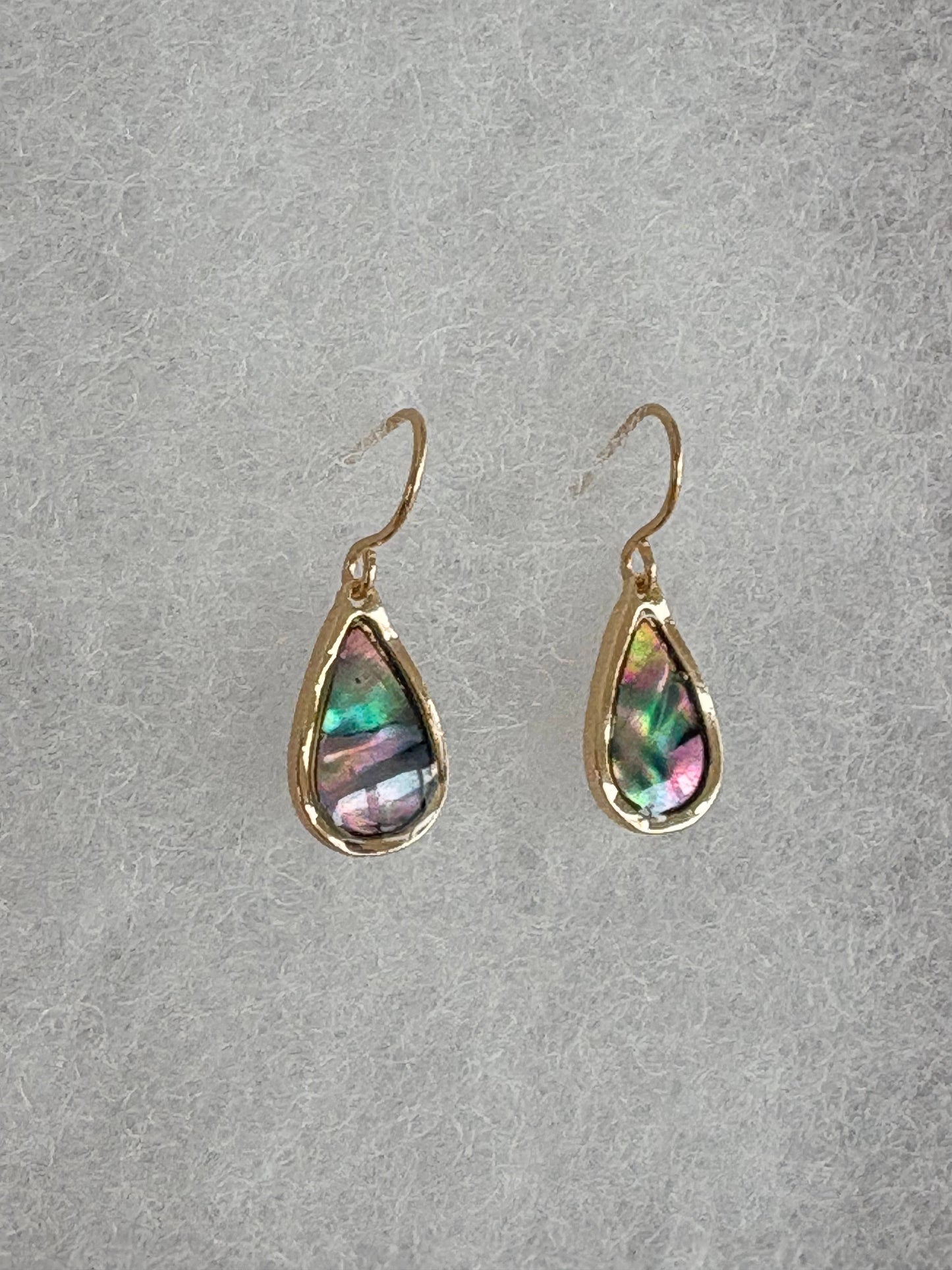 Gold Abalone Teardrop Dangle Earrings