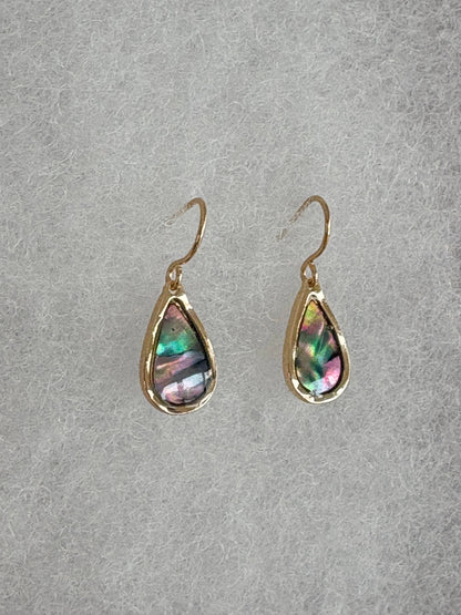 Gold Abalone Teardrop Dangle Earrings