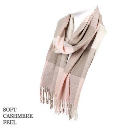 Unisex Brown and Pink Acrylic Cashmere Feels Winter Scarves
