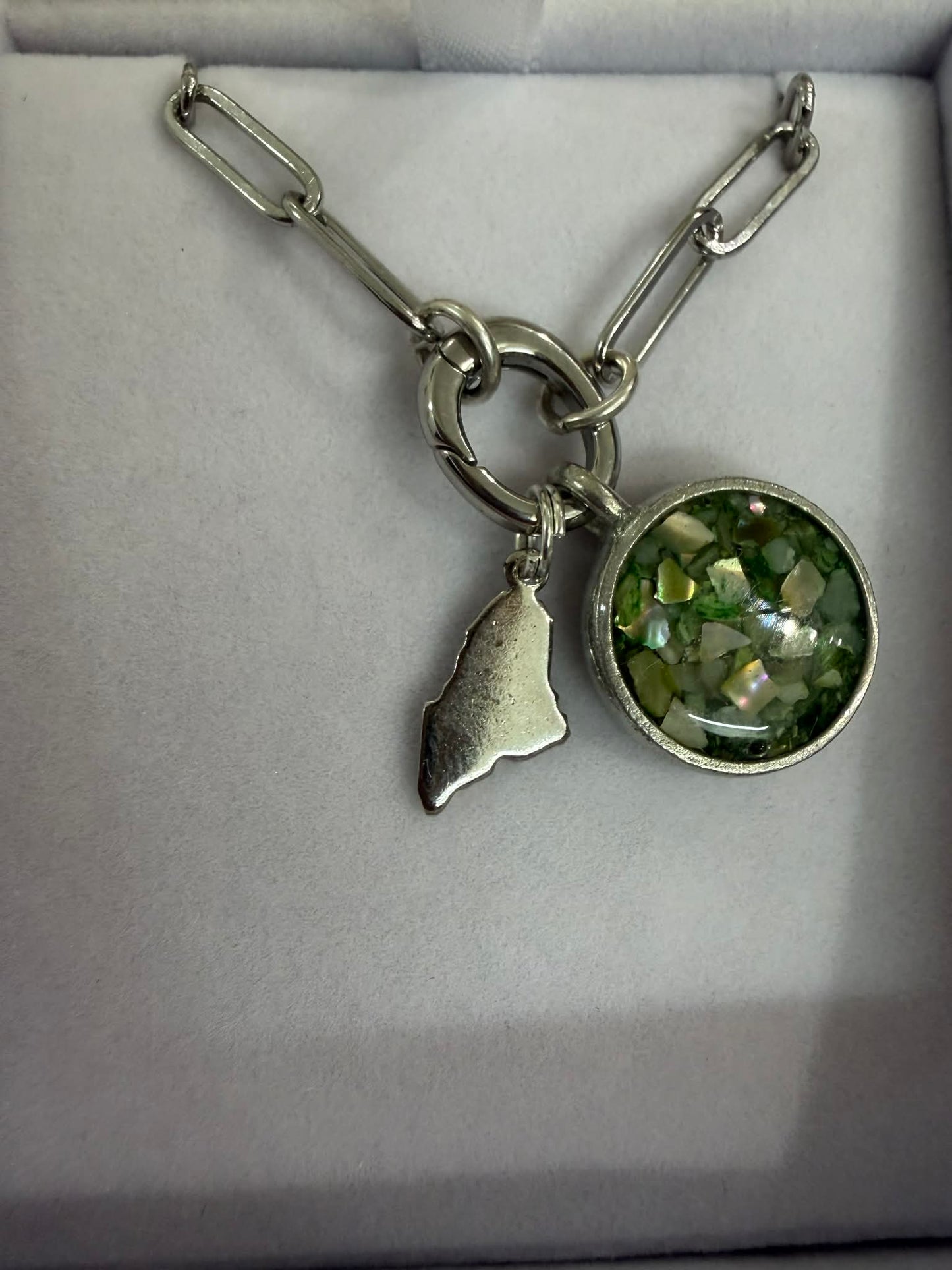 Celtic Paperclip Necklace with Maine Charm and Abalone Pendant