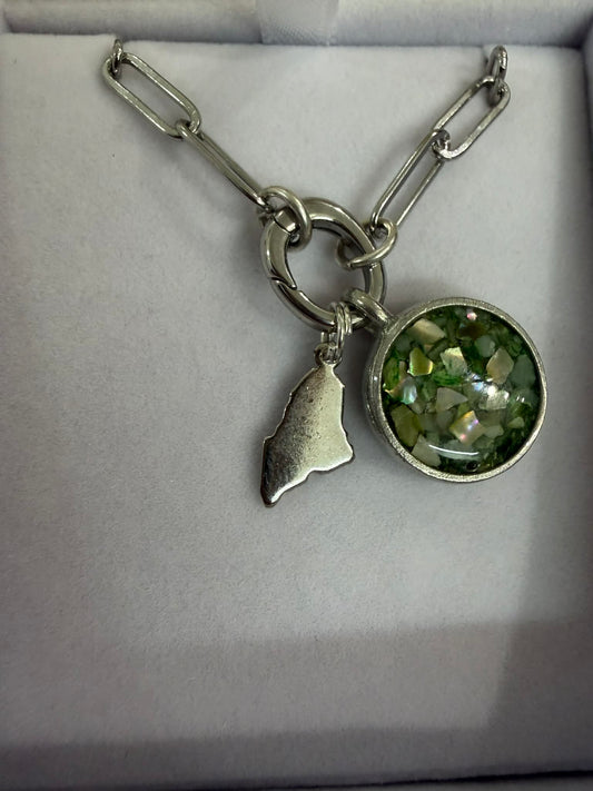 Celtic Paperclip Necklace with Maine Charm and Abalone Pendant