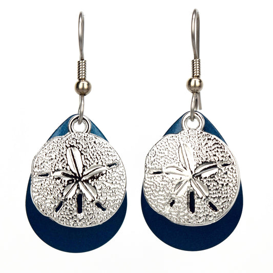 Blue Sand Dollar Earrings Sea Life Ocean Jewelry Handmade