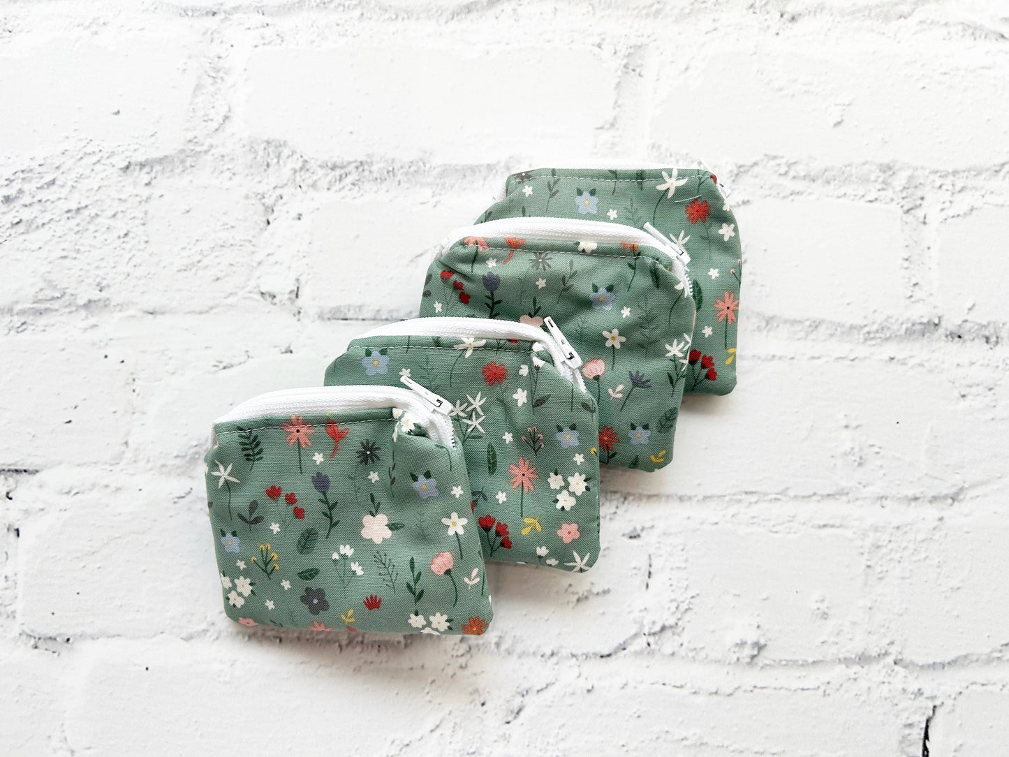 Small Fabric Pouch-Sage w/wildflowers