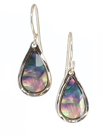 Silver Abalone Teardrop Dangle Earrings