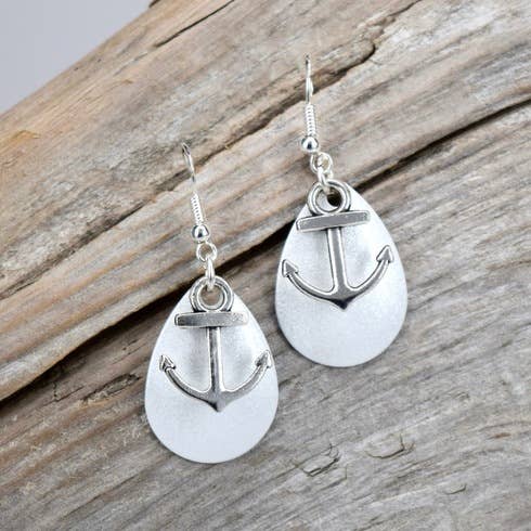 Med. White Sparkle Anchor Earrings