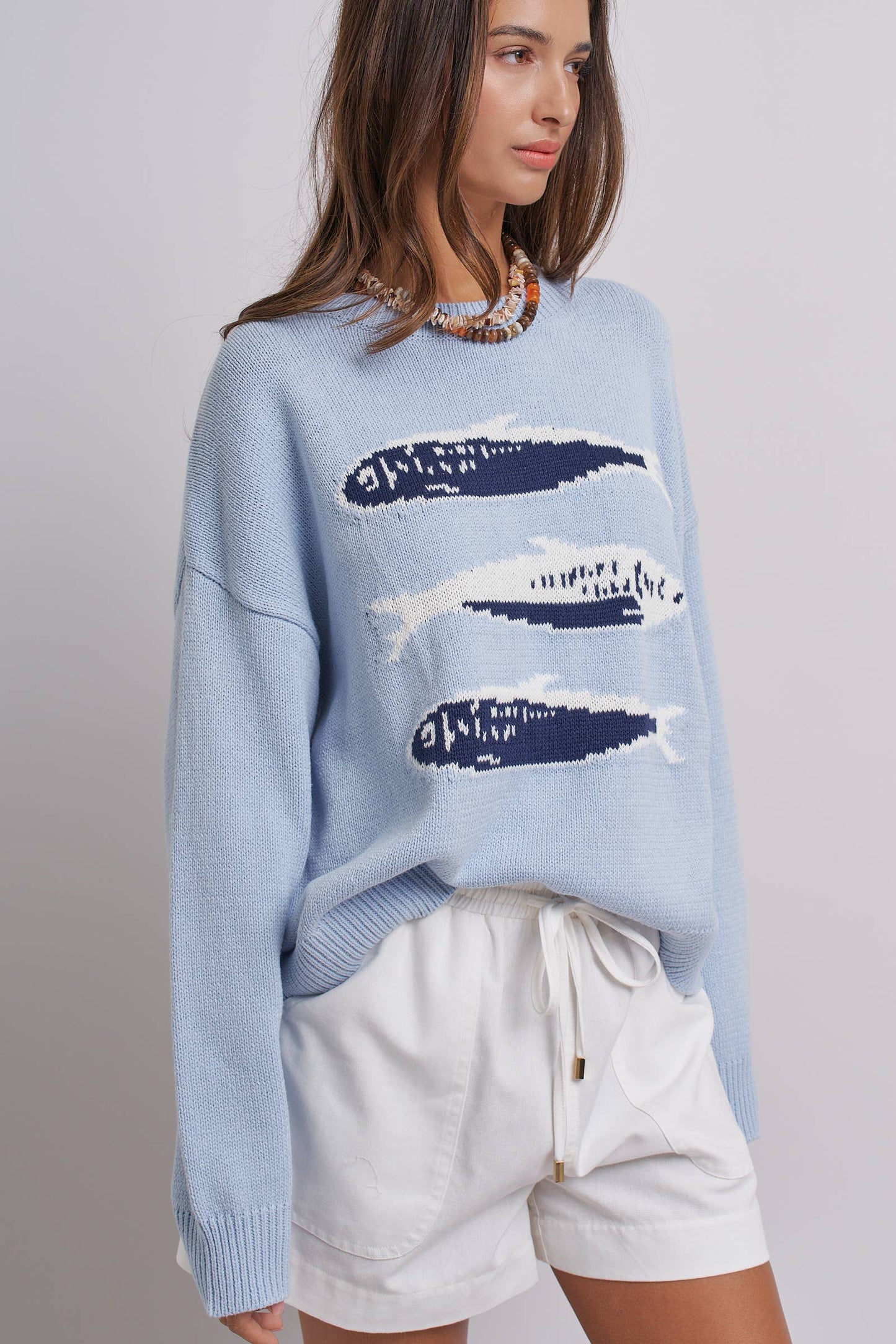 Graphic Oversized Drop-Shoulder Knit Sweater