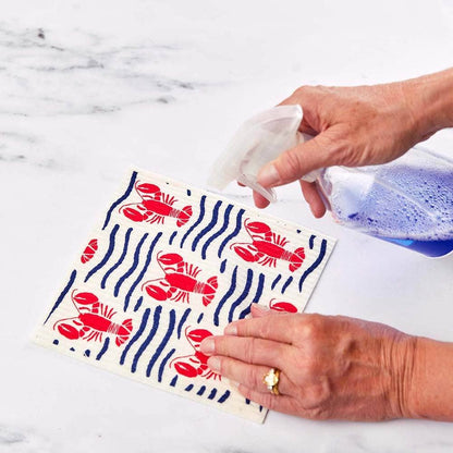 Lobster Waves blu Eco Sponge Cloth