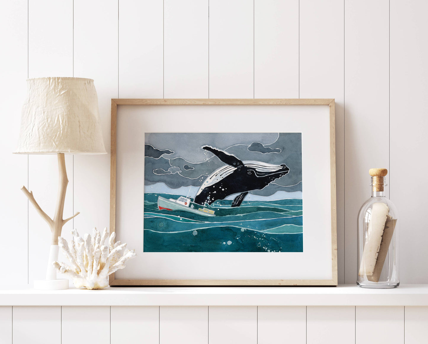Breaching Humpback Whale Nautical Watercolor Print